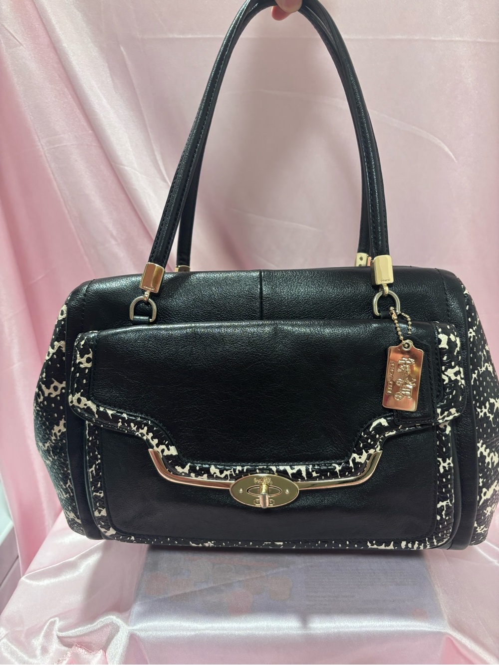 Coach Black Leather Exotic Print Doctor Satchel Shoulder Bag 27841